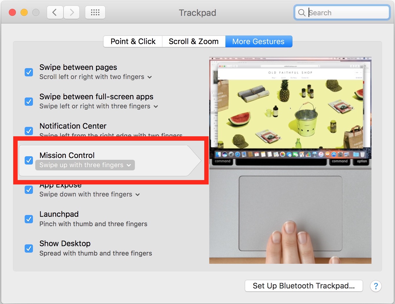 how to turn off trackpad gestures mac