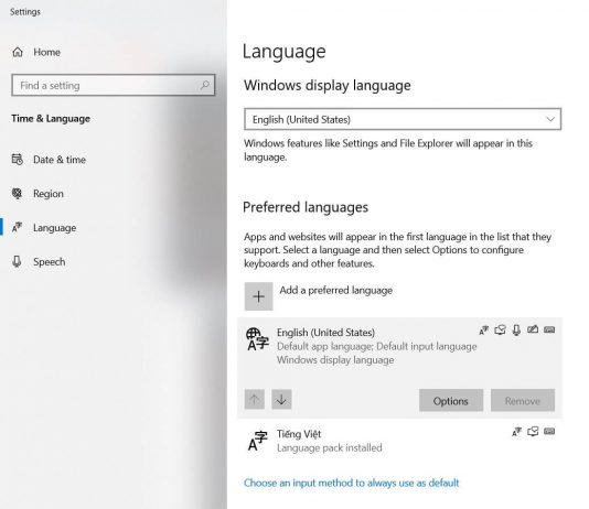 windows 10 cannot change display language to english