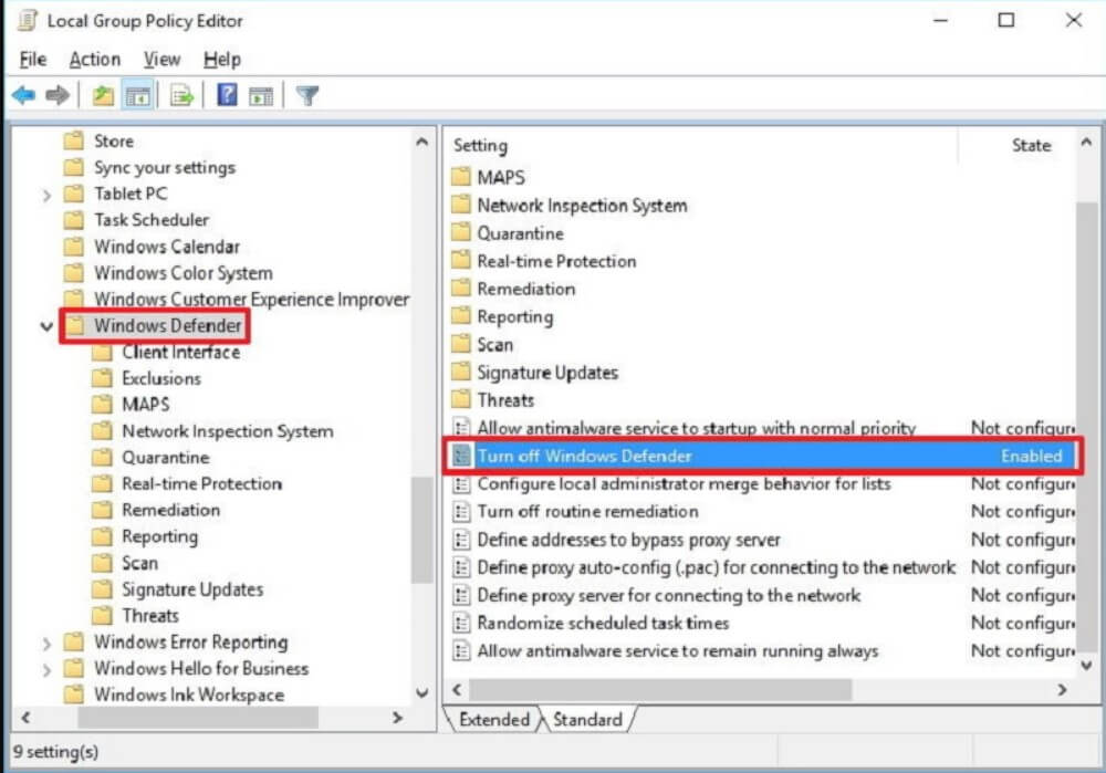 Disable Windows Defender with Group Policy Editor
