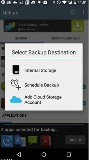 Backup Android app with Helium