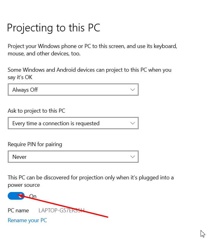 Configure the Windows 10 PC on which to project or extend the screen