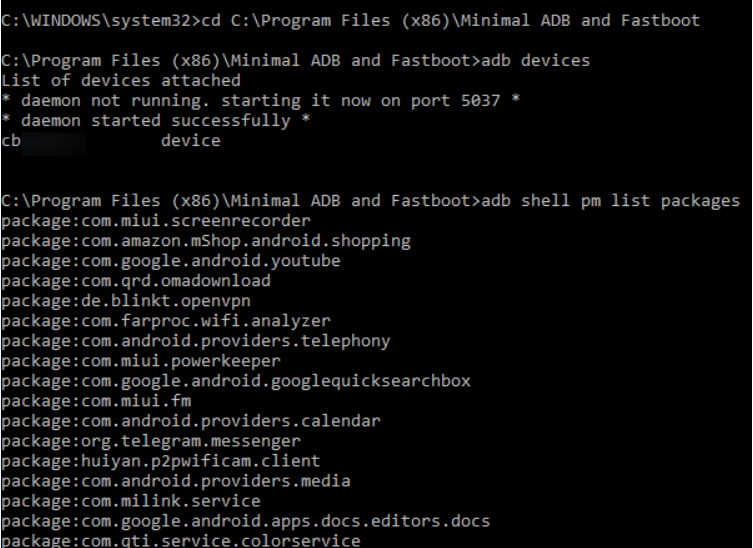 Generate the list of Android packages installed with ADB