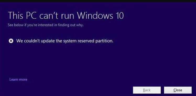 Windows 10, Unable To Update System Reserved Partition