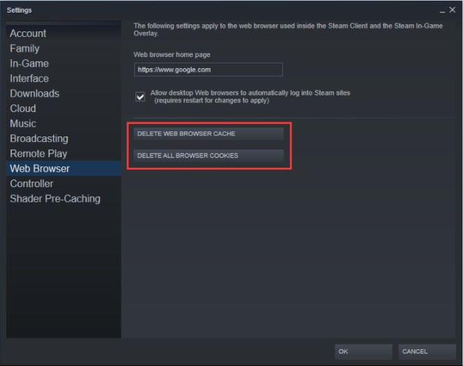 Steam store not loading issues - Clear Steam Web Browser Cache