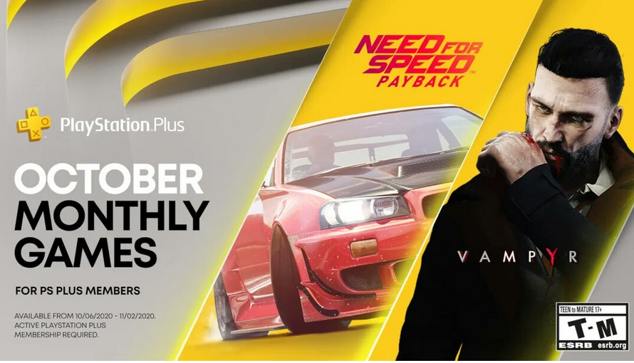 Need for Speed ​​Payback and Vampyr among the October 2020 PlayStation Plus games